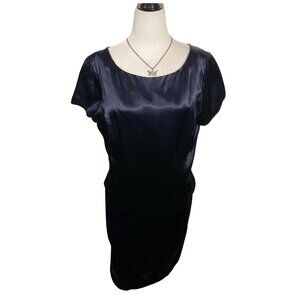 JESSICA MCCLINKTOCK Vintage dark blueish purple satin & velvet dress ~ LARGE XL